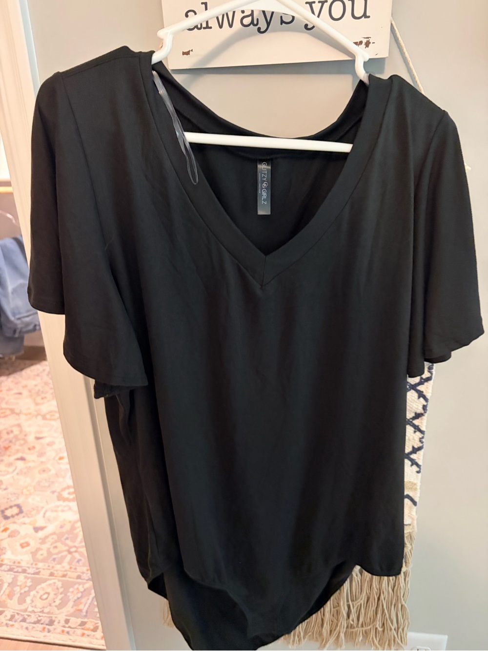 Glitzy girlz Black V-Neck Flutter Sleeve Tee